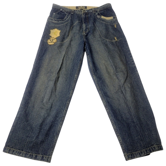Vtg Y2K Southpole Jeans Skater Grunge Wide Leg Baggy Hip Hop Distressed Patch 38 - Picture 1 of 11